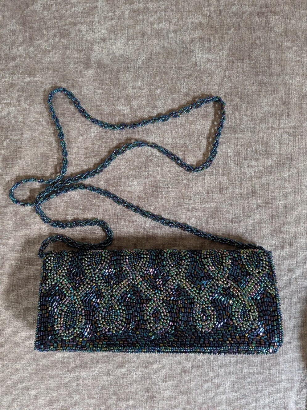 Bijoux Terner Navy and Iridescent Beaded Crossbody Clutch